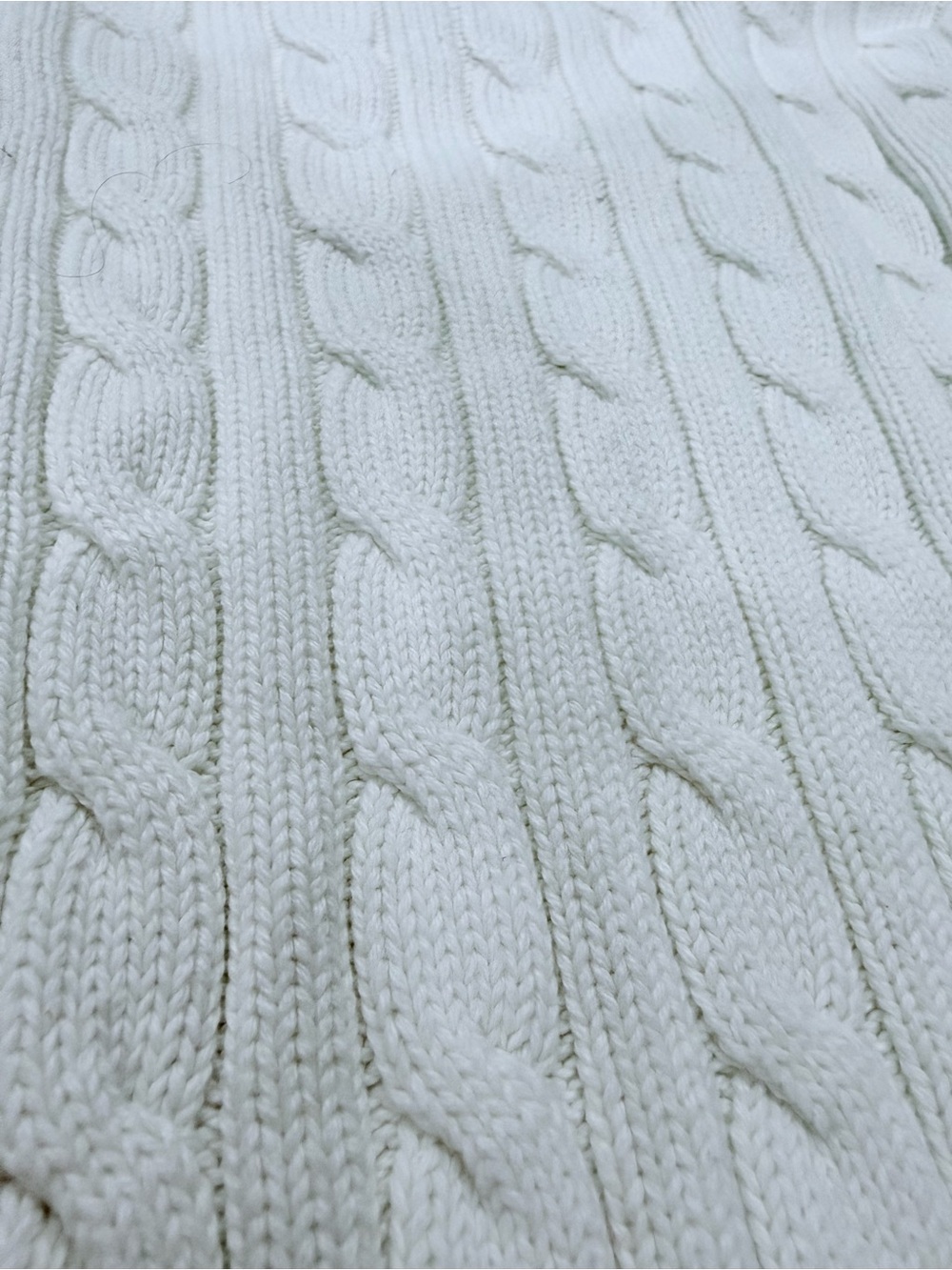 Ralph Lauren Girls' Cream Cable Crewneck Sweater with Navy Pony - Picture 8 of 8